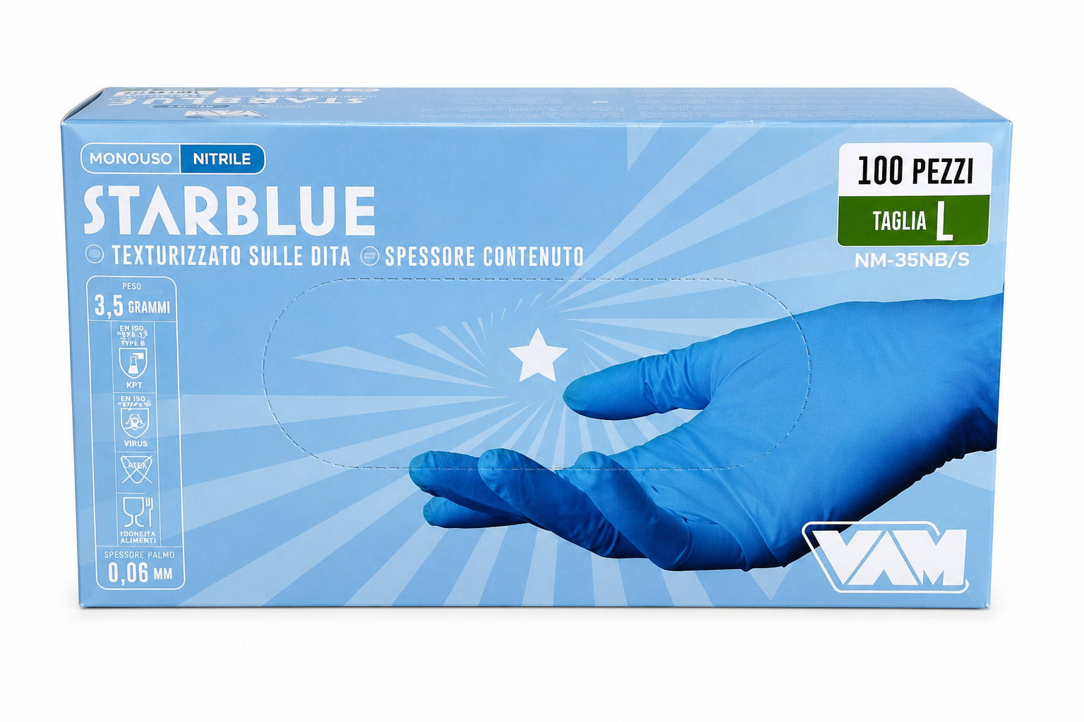 Guanti Monouso in Nitrile Blu– 100 Pezzi | Idonei al Contatto Alimentare