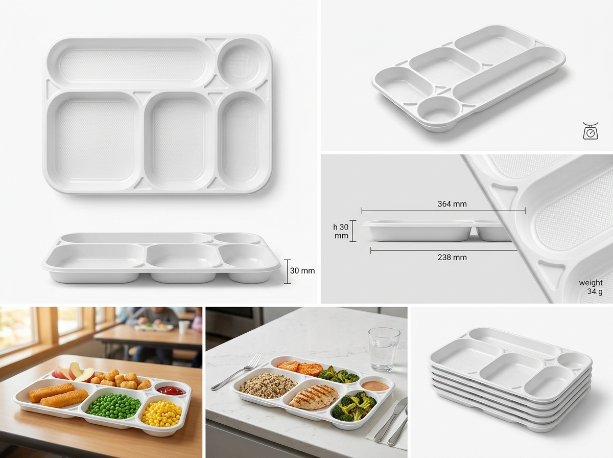 VASSOIO MONOUSO 5 SCOMPARTI IN PS BIANCO MM238X354 H30 G 34