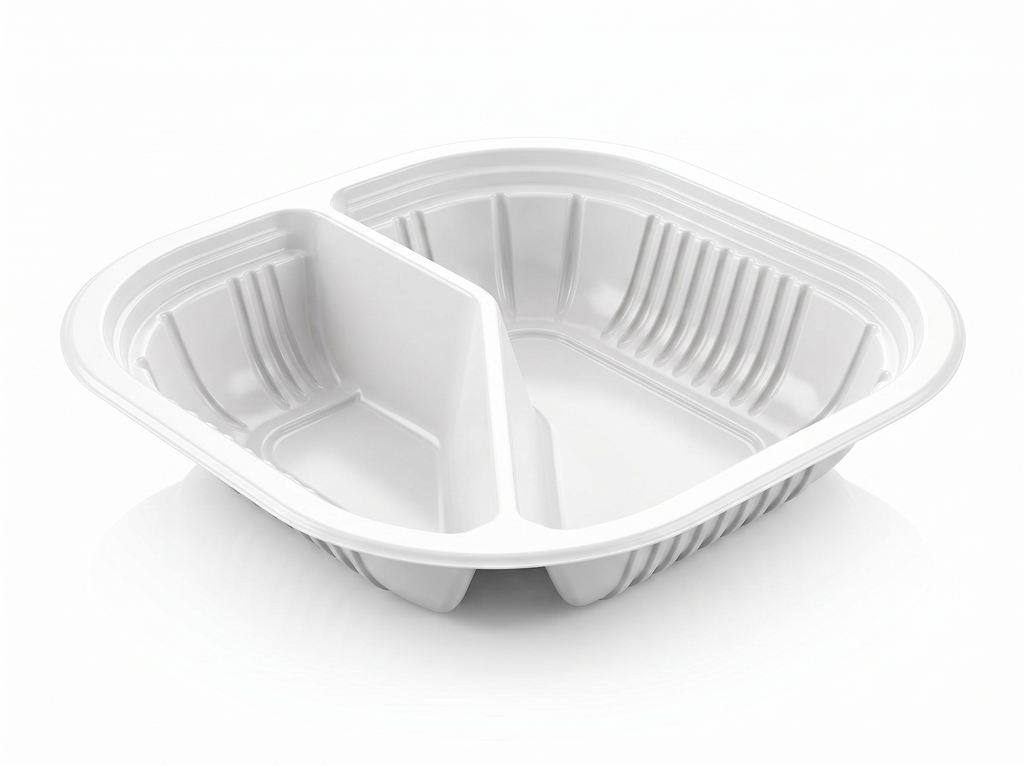PIATTO QUADRATO BISCOMPARTO TERMOSALDABILE IN PP BIANCO MM 180X180 H 38 G 14