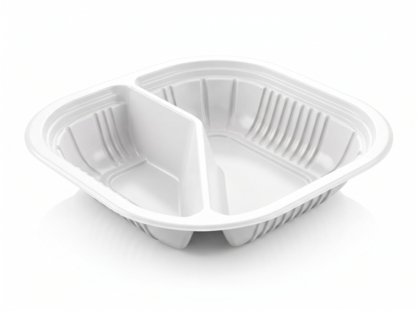 THERMOSEALABLE SQUARE PLATE TWO COMPARTMENTS PP WHITE MM 180X180 H 38 G 14